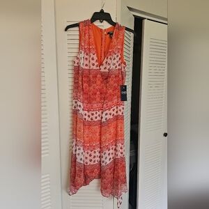 Chaps Orange Multicolor Lined Maxi Dress